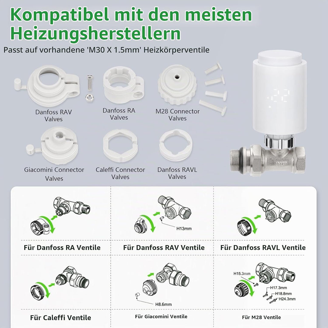 Wengart Zigbee Thermostat Heizkörperventil 1413E, TRV Temperaturregelung, Fenstererkennungsfunktion,