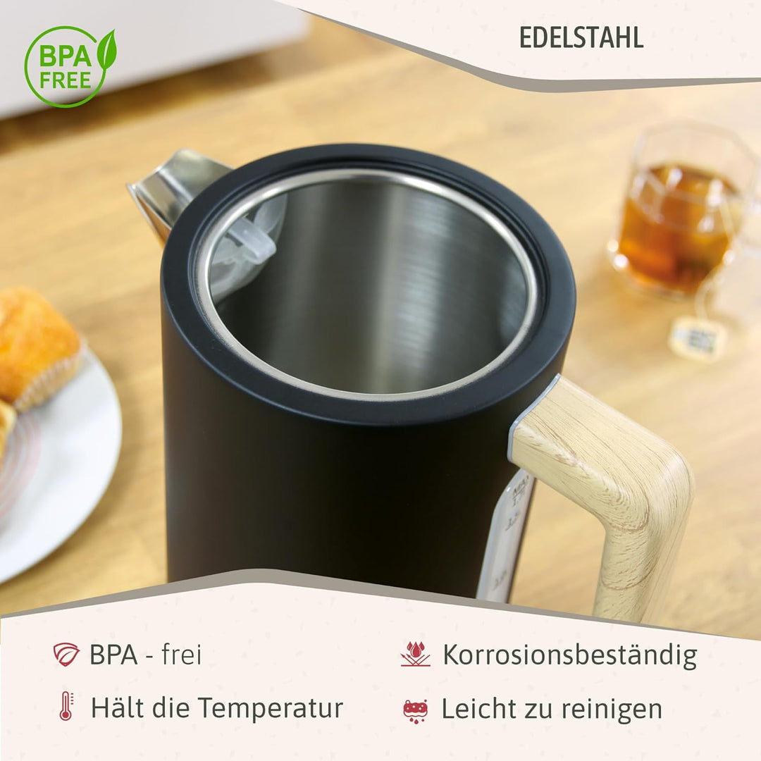 briebe Nordic Wasserkocher 1,7L Elektrischer Teekocher 2200W Schnell Aufheizender, BPA-frei, 360° So