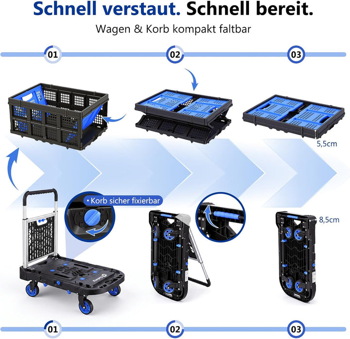 Sekey Plattformwagen klappbar bis 137kg Geprüfte Tragkraft – 2-in-1 Transporthilfe & Rollwagen mit a