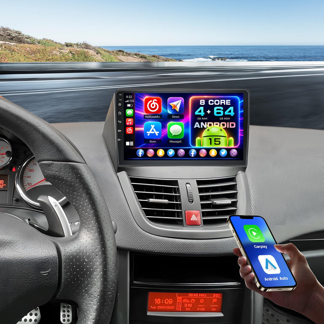 8 Core 4G+64G Hikity 9 Zoll Android Autoradio für Peugeot 207 2006-2015 Wireless CarPlay Android Aut