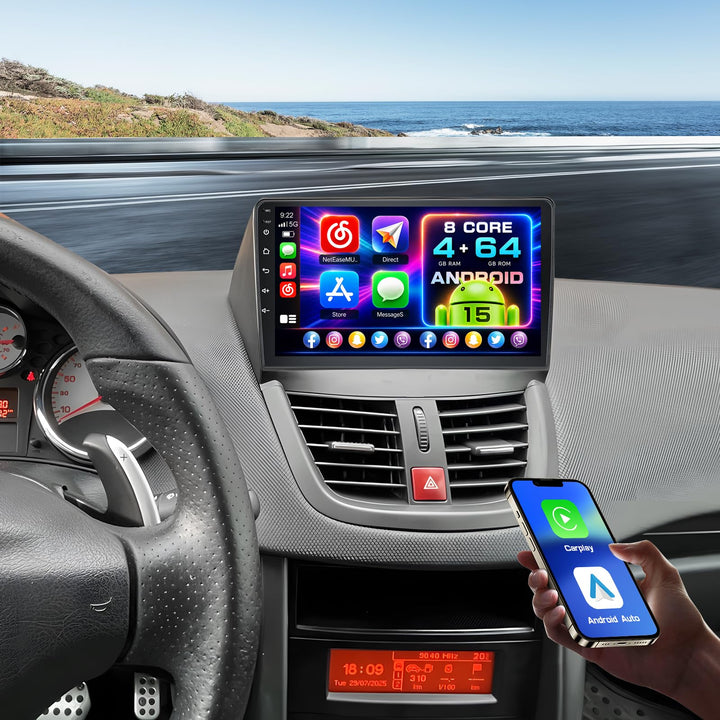 8 Core 4G+64G Hikity 9 Zoll Android Autoradio für Peugeot 207 2006-2015 Wireless CarPlay Android Aut