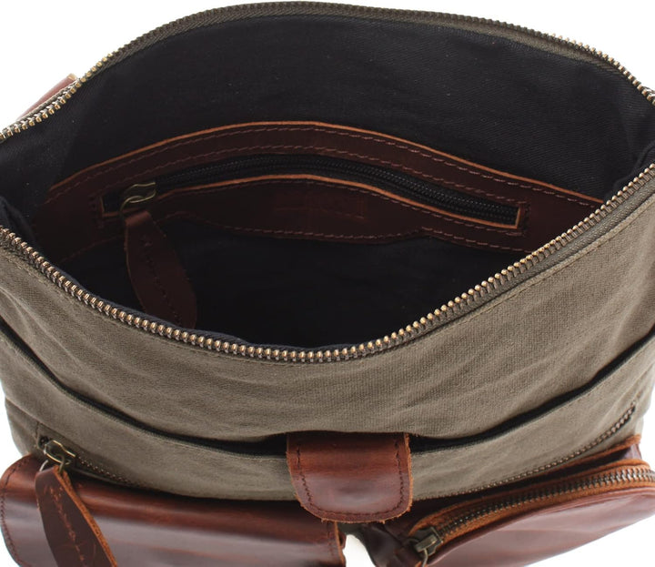 LECONI Umhängetasche Canvas &amp; Leder kleine Schultertasche Handtasche Damen + Herren Vintage Retro St
