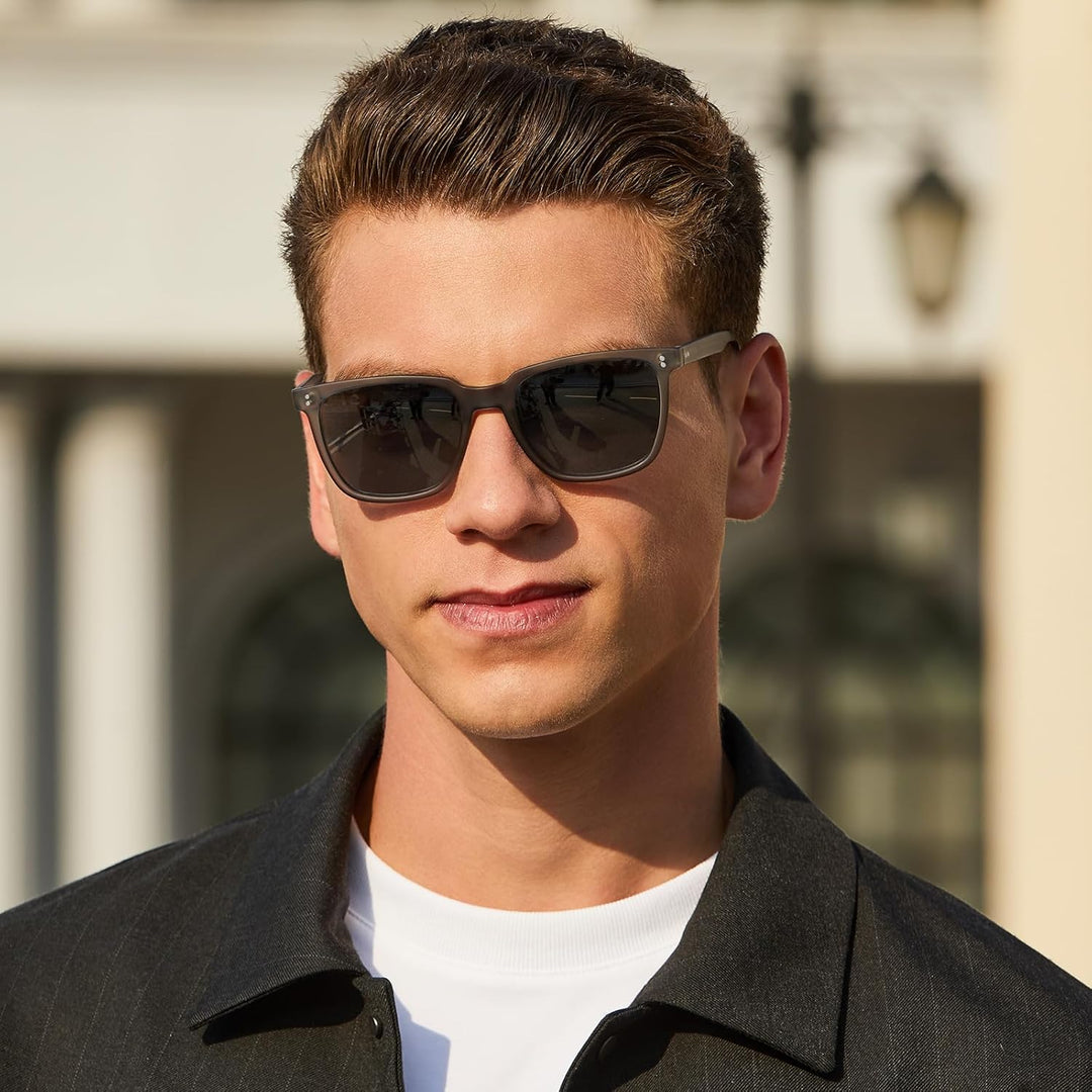 CARFIA Polarisierte Herren Sonnenbrille mit Rechteckig Acetatrahmen, 100% UV-Schutz Sportliche Sonne