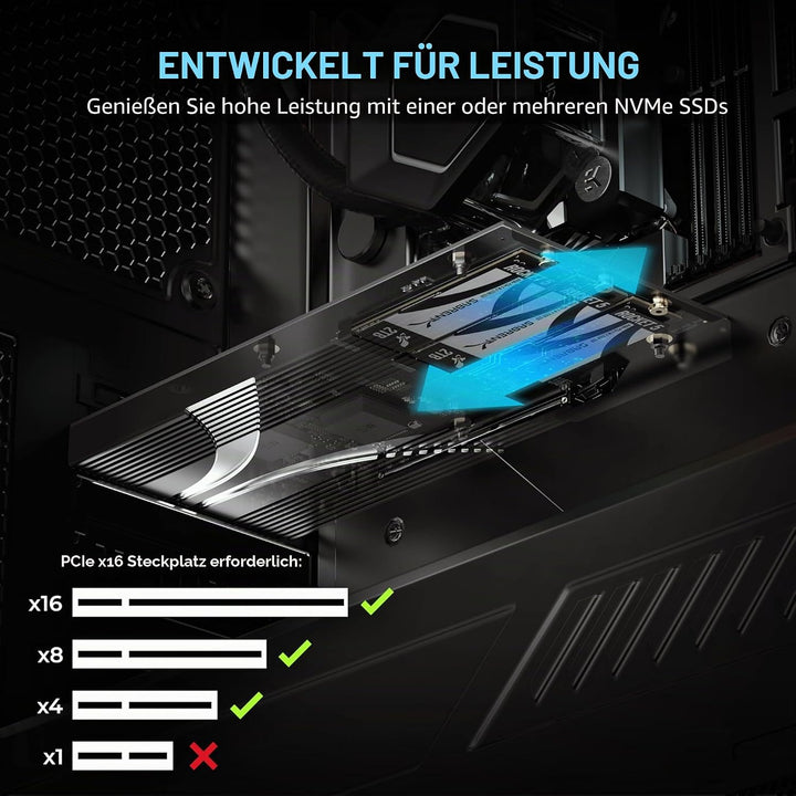 SABRENT PCIe 3.0 x4 m.2 Adapter Karte mit 10GbE, 3× NVMe SSD Slots, Aluminium-Kühlkörper, unterstütz