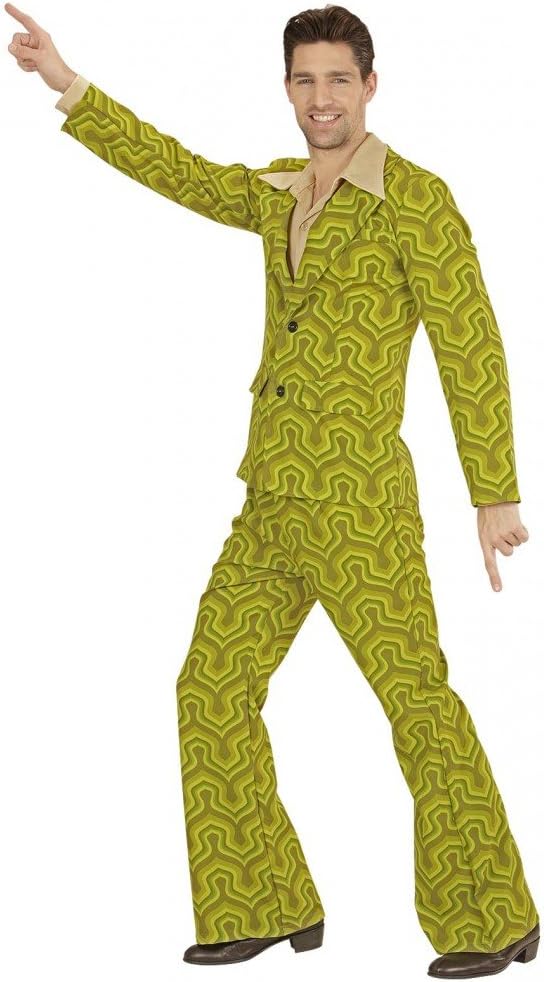 shoperama 70er Jahre Retro Herren Anzug Tapetenmuster Grün Disco Kostüm Jackett Hose Siebziger Schla