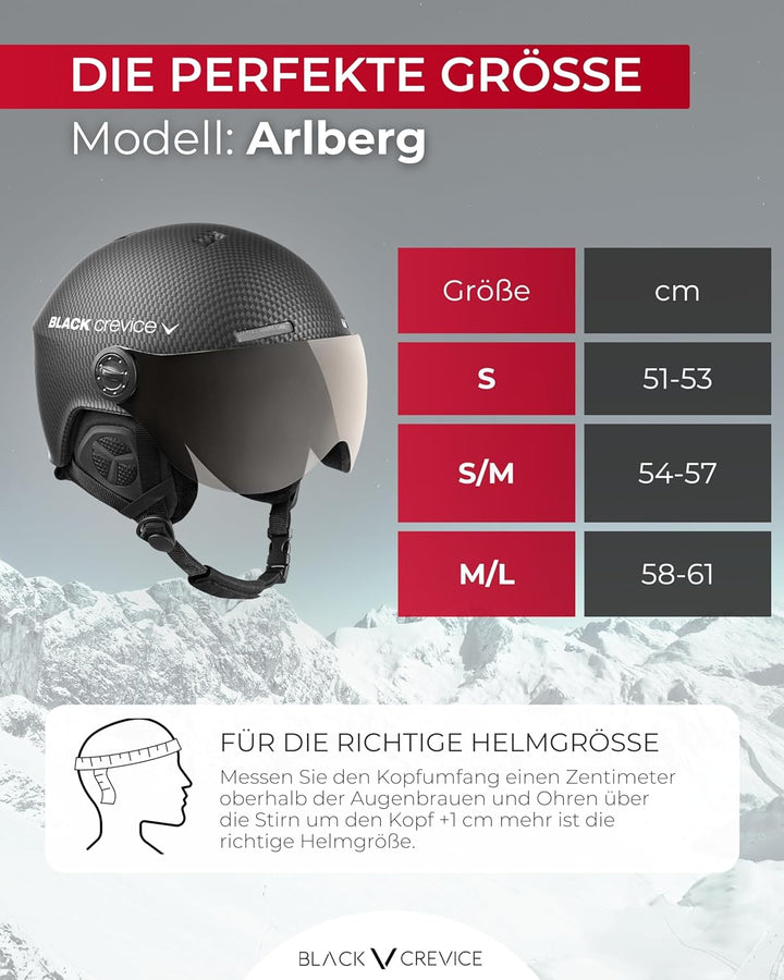 Black Crevice Skihelm Arlberg mit 2 Visier S (51-54) schwarz/carbon, S (51-54) schwarz/carbon