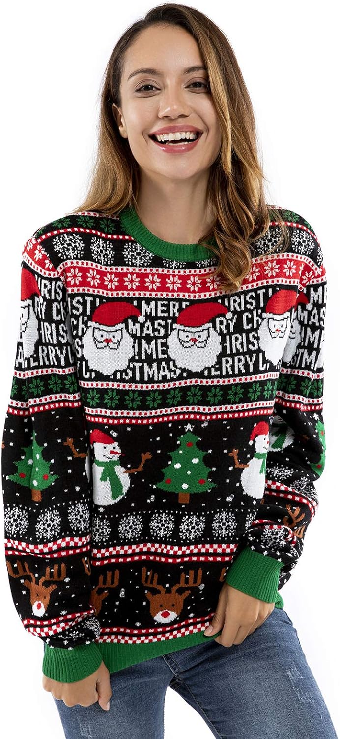 U LOOK UGLY TODAY Unisex Herren Damen Weihnachtspullover LED Licht Lustig Sweater Pulli Hässlich Xma