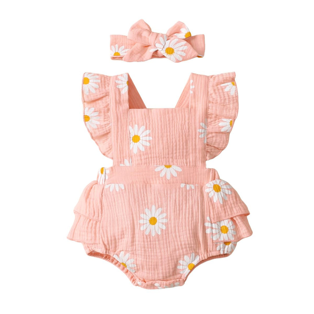 Neugeborenen Mädchen Kleidung Rüschenärmel Gänseblümchen Outfits Stirnband Basics für Neugeborene Ob