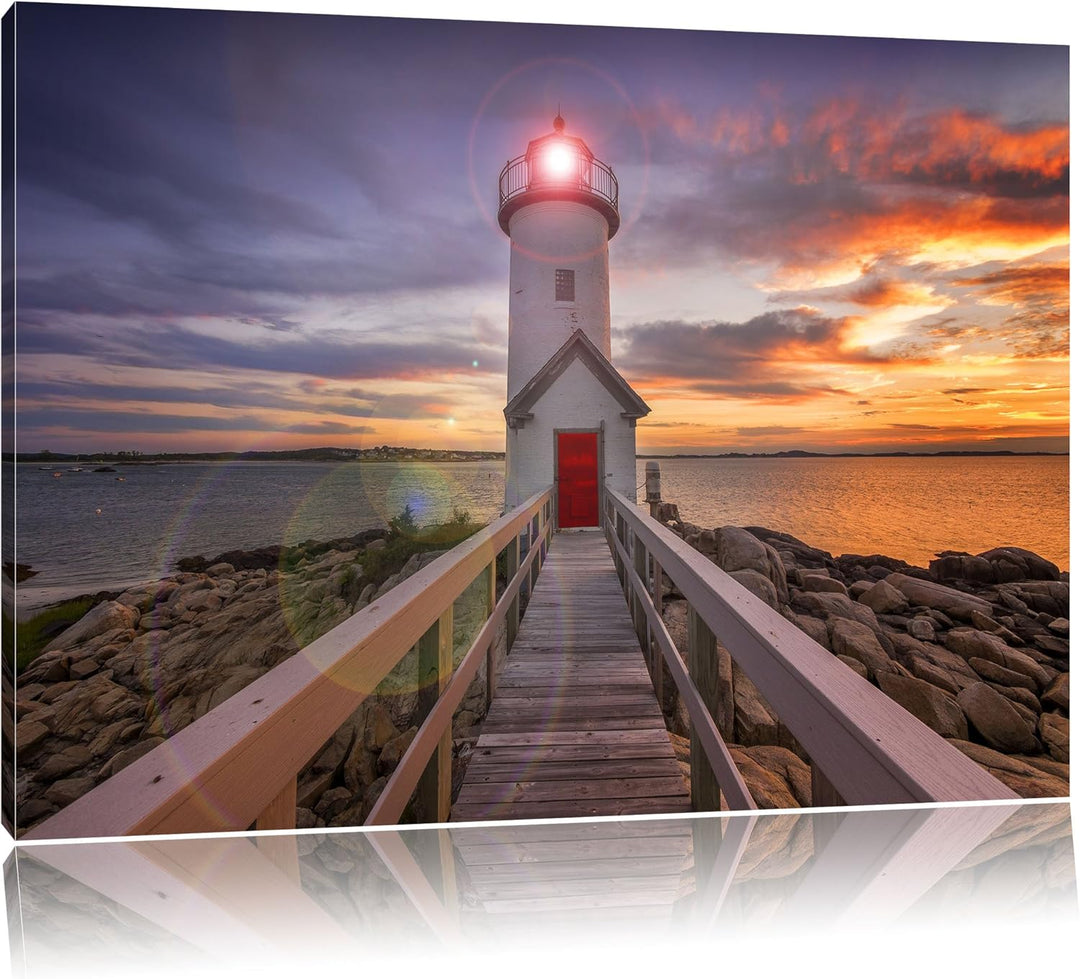 Pixxprint Leuchtturm bei Sonnenuntergang als Leinwandbild/Grösse: 100x70 cm/Wandbild/Kunstdruck/fert