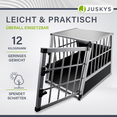 Juskys Alu Hundetransportbox L - 91x65x69 cm - Auto Hundebox robust & pflegeleicht - Gittertür versc