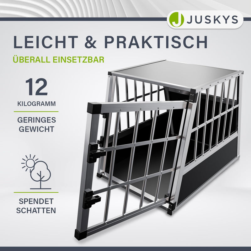 Juskys Alu Hundetransportbox L - 91x65x69 cm - Auto Hundebox robust & pflegeleicht - Gittertür versc