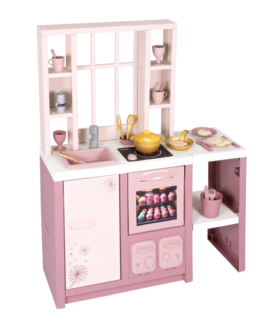 Smoby – Loft Spielküche Fleur – Kinderküche im modernen Loft-Stil mit Kochfeld, Ofen, Kühlschrank &