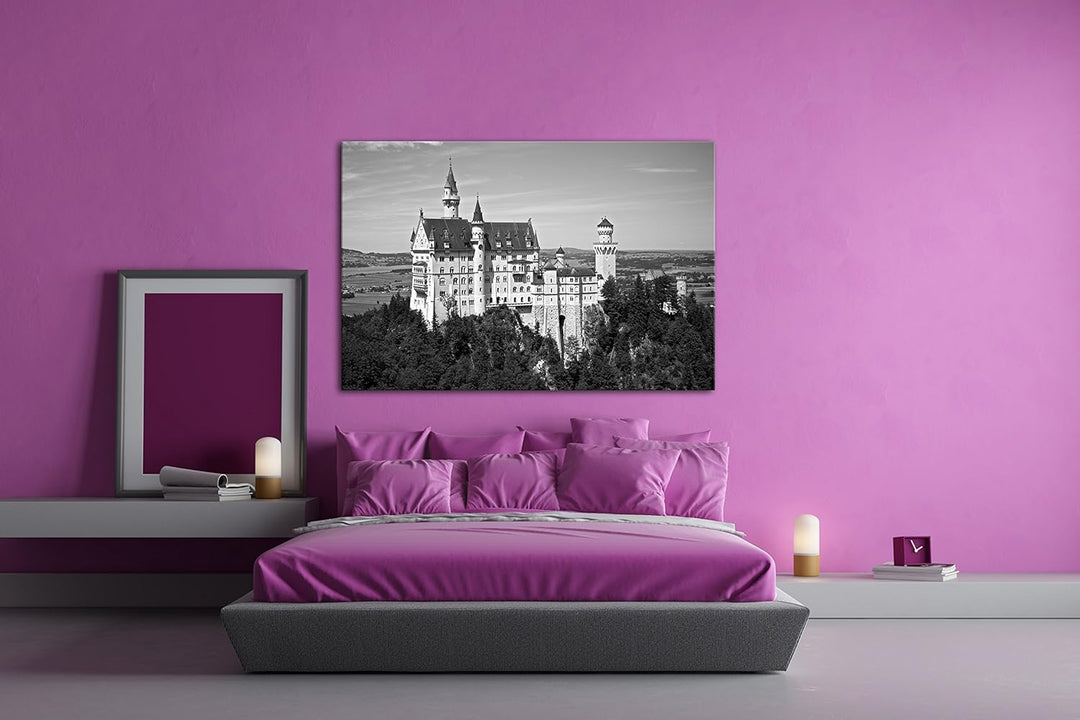 deyoli Neuschwanstein Burg in Deutschland Effekt: Schwarz/Weiss im Format: 80x60 als Leinwandbild, M