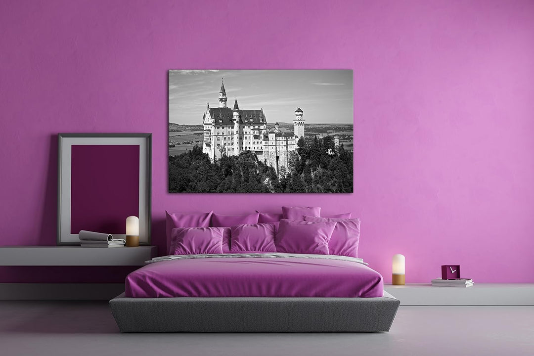 deyoli Neuschwanstein Burg in Deutschland Effekt: Schwarz/Weiss im Format: 100x70 als Leinwandbild,