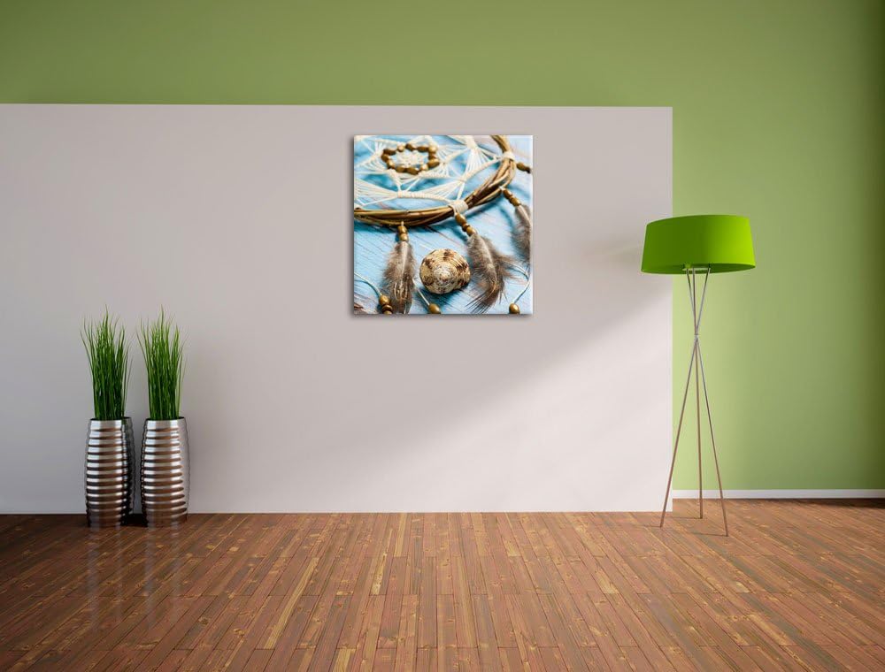 Traumfänger mit Federn, Format: 70x70 auf Leinwand, XXL riesige Bilder fertig gerahmt mit Keilrahmen