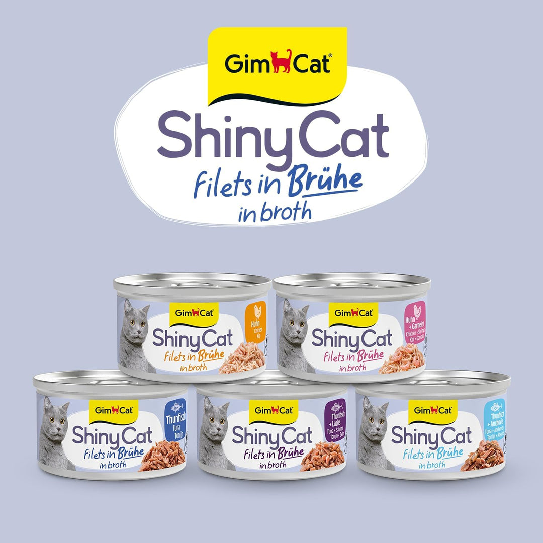 GimCat ShinyCat Filet in Brühe Thunfisch mit Anchovis - Nassfutter mit Fisch - 24 Dosen (24 x 70 g)