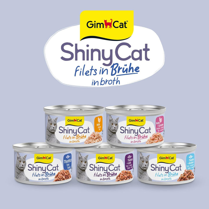 GimCat ShinyCat Filet in Brühe Thunfisch mit Anchovis - Nassfutter mit Fisch - 24 Dosen (24 x 70 g)