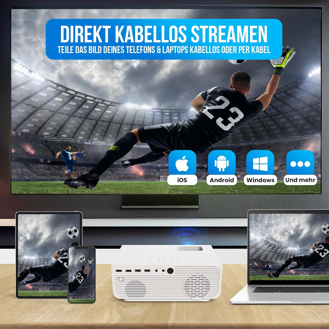 Strex Beamer - 1080P Full HD - 15000 Lumen - Drahtloses Streaming - WiFi - Bluetooth - Mini Beamer -