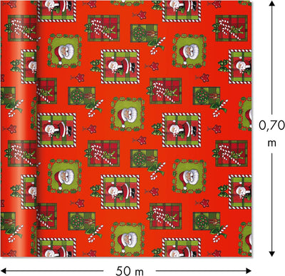 Clairefontaine 211302C - Rolle Geschenkpapier Alliance 50mx0m70, 60g, Weihnachtsmann Mosaik, 1 Rolle