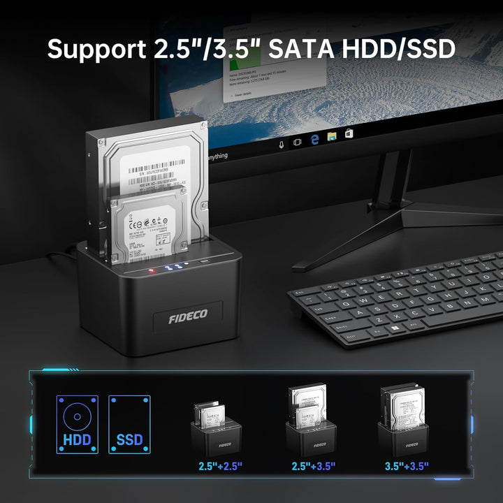 FIDECO Festplatten Dockingstation, USB3.0 SATA HDD Dockingstation für 2,5 und 3,5 Zoll SATA HDD / SS