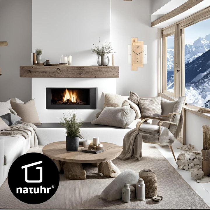 Natuhr Wanduhr Holz Zirbenwald geräuscharm Zirbe Massivholz Mineralglas U.T.S. Uhrwerk (Zirbenholz,