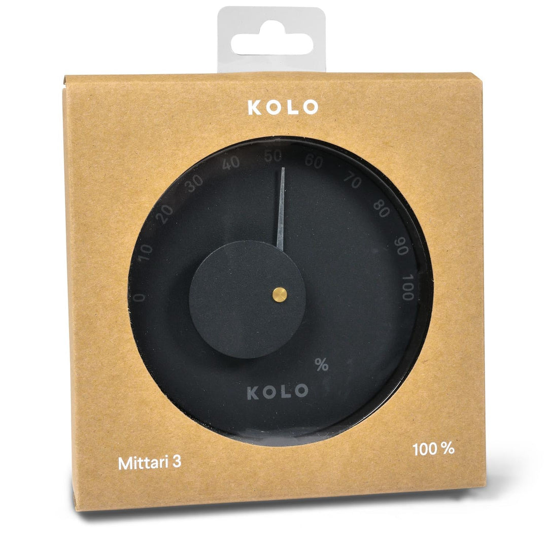 KOLO Sauna Hygrometer Mittari 3 - Ø 14 cm - Schwarzes Aluminium - Präzise Luftfeuchtigkeitsmessung 0