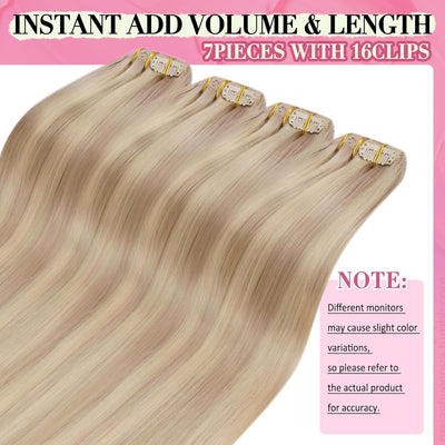 YoungSee Clip in Extensions Echthaar Aschblond Echthaar Extensions Clip Blond Strahnchen Platinblond
