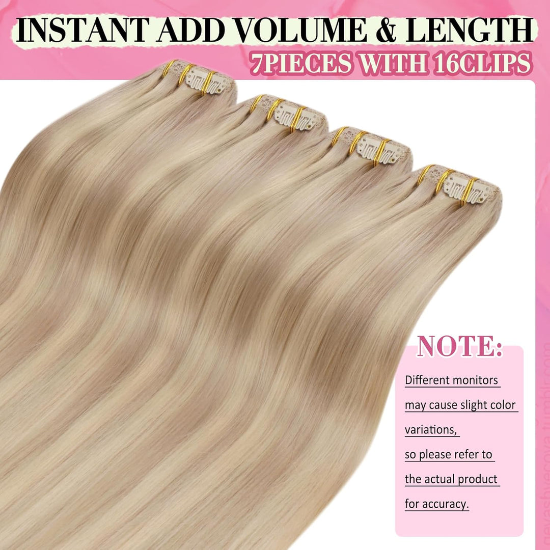 YoungSee Echthaar Extensions Clip Blond 55cm Clip in Haarverlangerung Echthaar Hellblond mit Erdbeer