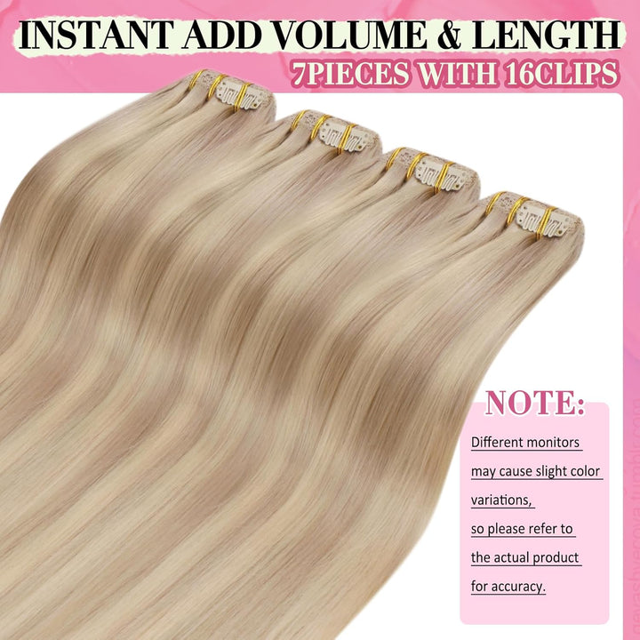 YoungSee Echthaar Extensions Clip Blond 55cm Clip in Haarverlangerung Echthaar Hellblond mit Erdbeer