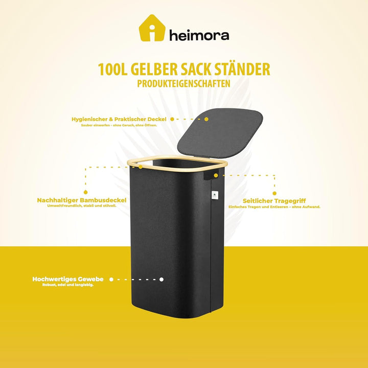 Gelber Sack Ständer 100L mit Deckel & Waschbarem XXL-Innenbeutel – Premium Müllsackhalter für Küche