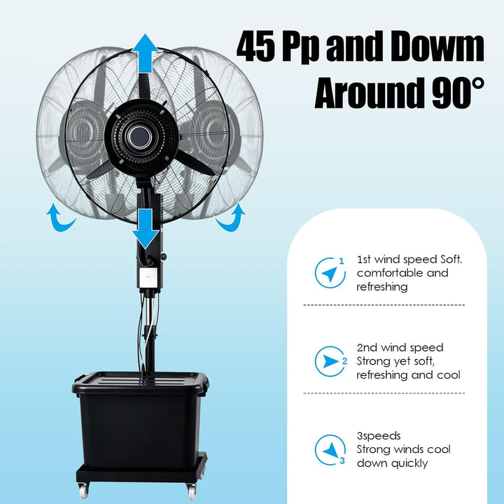 Ventilator für innen und aussen mit Sprühsystem, Schwarz tragbarer Sprühtank, 20 m~50m, Stand- & Tis