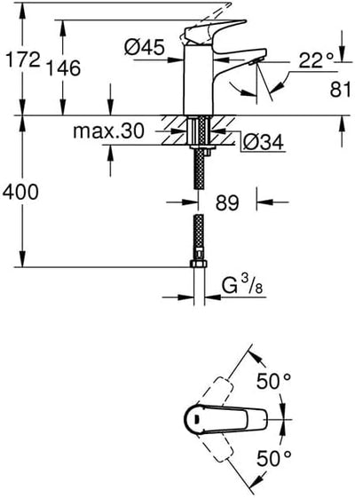 GROHE Bauflow - Waschtischarmatur (wassersparend, S-Size, Einlochmontage), chrom, 23752000 S-Size Gl