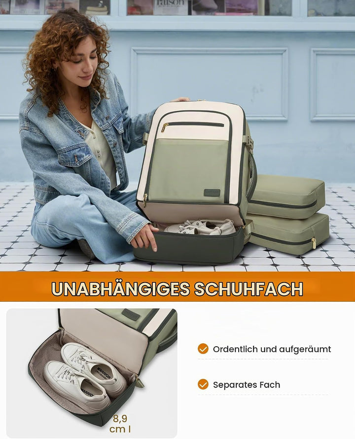 LOVEVOOK Handgepäck Reiserucksack mit separatem Schuhfach, 50L Rucksack Damen Gross mit Nass- und Tr
