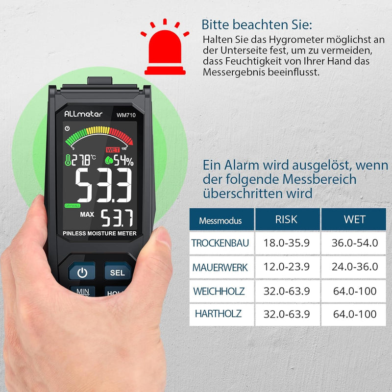 ALLmeter Nadelloser Holzfeuchtemessgerät Feuchtigkeitsmessgerät mit Temperatur-/Feuchtigkeitssonde 2