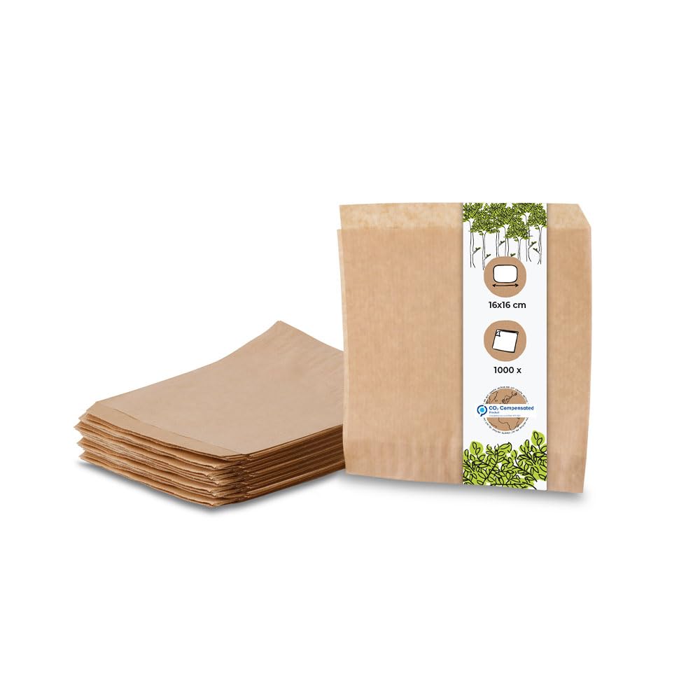 BIOZOYG 1000 Stück braune Snacktaschen 16x16 cm Papier I Burger Papier fettdicht I Dönertasche biolo