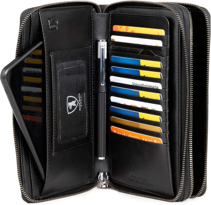Berliner Bags Premium Brieftasche Dallas aus Leder mit RFID-Schutz, XL Geldbörse für Herren - Schwar