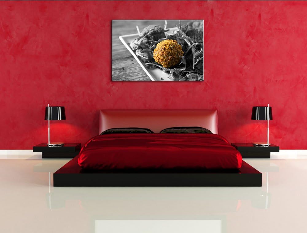 Fleischbällchen Salat schwarz/weiss Format: 100x70 cm auf Leinwand, XXL riesige Bilder fertig gerahm