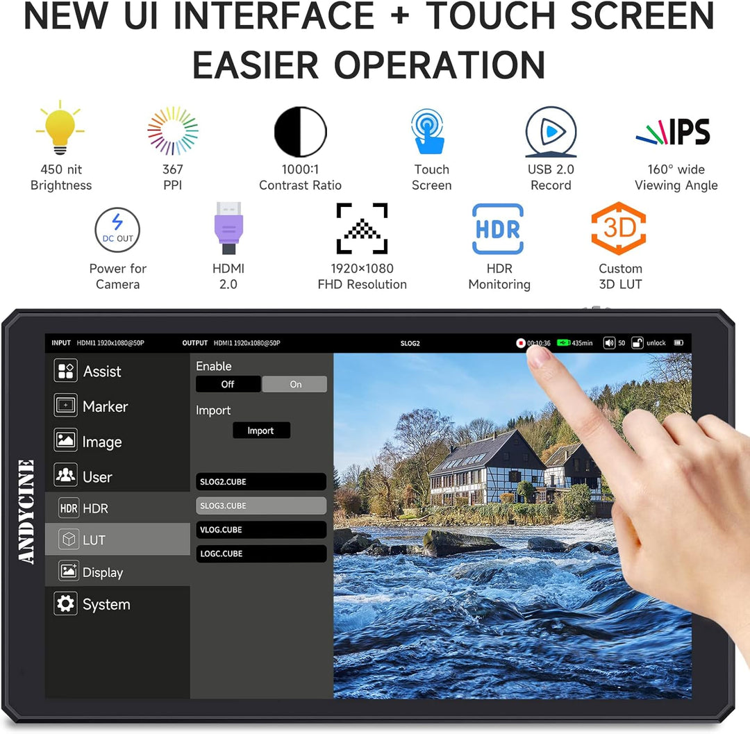 ANDYCINE C6R 6 Zoll Touchscreen Kamera DSLR Filed Monitor mit USB 2.0 Recorder 3D LUT Wellenform 4K
