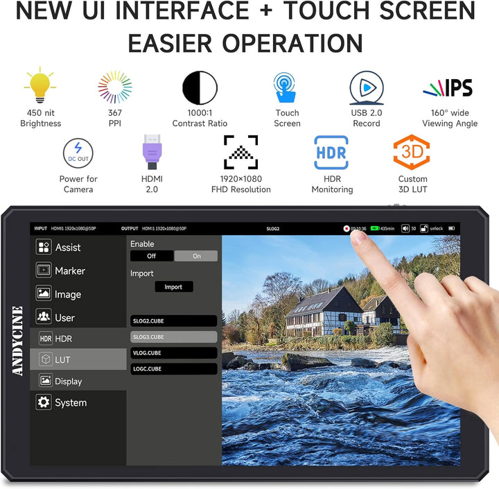 ANDYCINE C6R 6 Zoll Touchscreen Kamera DSLR Filed Monitor mit USB 2.0 Recorder 3D LUT Wellenform 4K