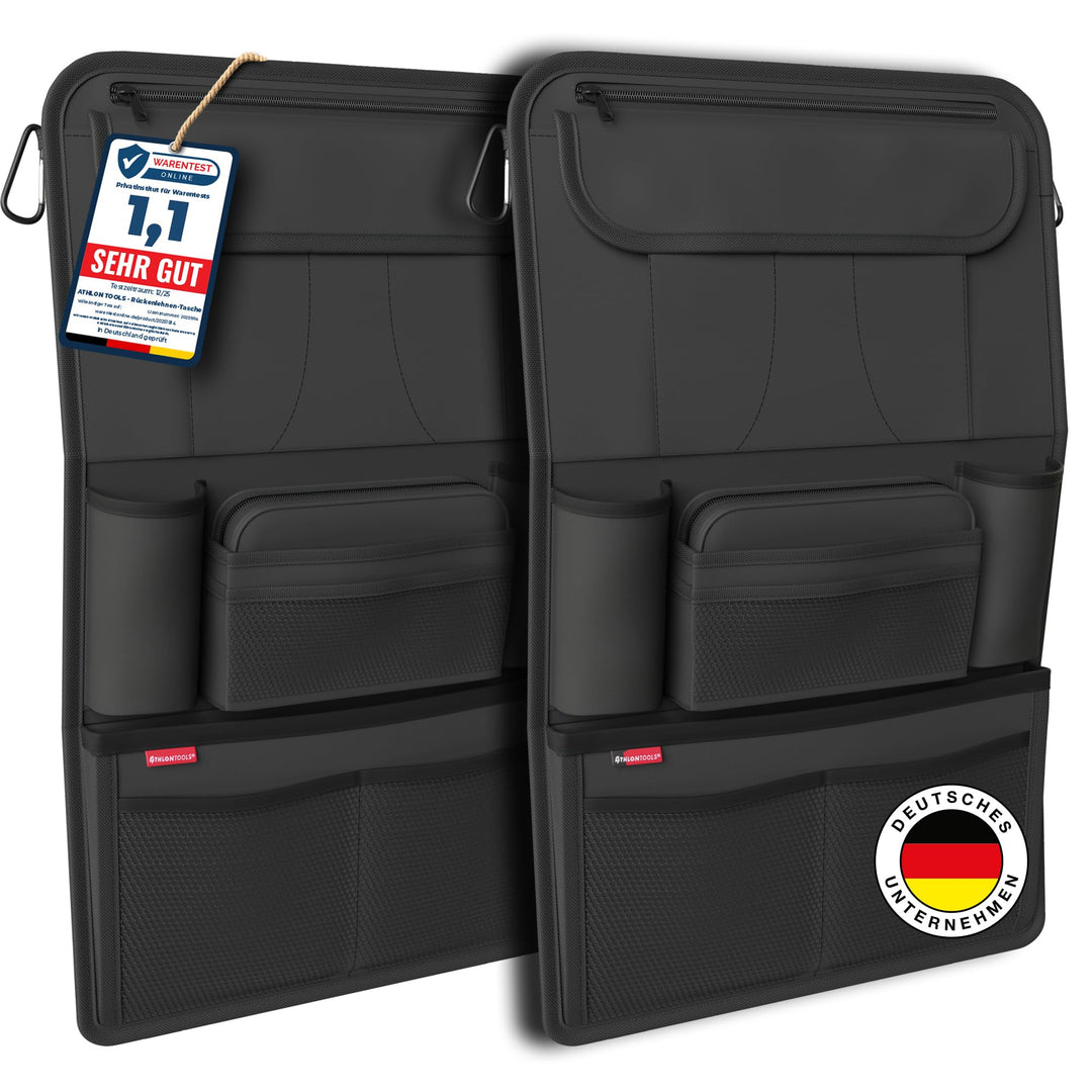 ATHLON TOOLS 2x Autositz-Organizer mit integrierter Tablet-Halter - Verstärkte Rückseite - mit Extra