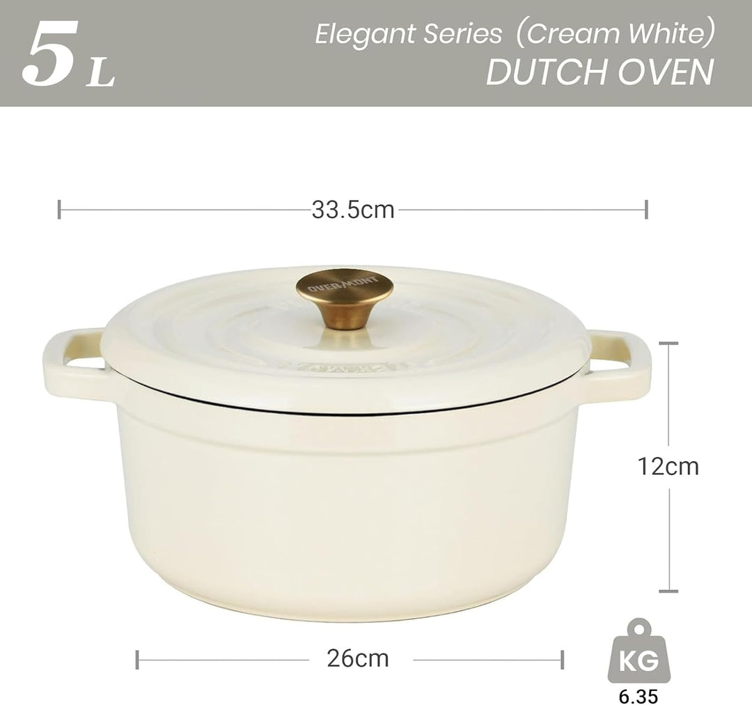 Overmont Bräter Emailliert Gusseisen Topf - Dutch Oven 26cm backofengeeignet mit Deckel und Kochbuch