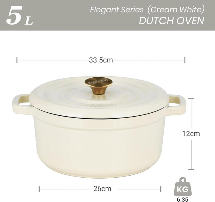 Overmont Bräter Emailliert Gusseisen Topf - Dutch Oven 26cm backofengeeignet mit Deckel und Kochbuch