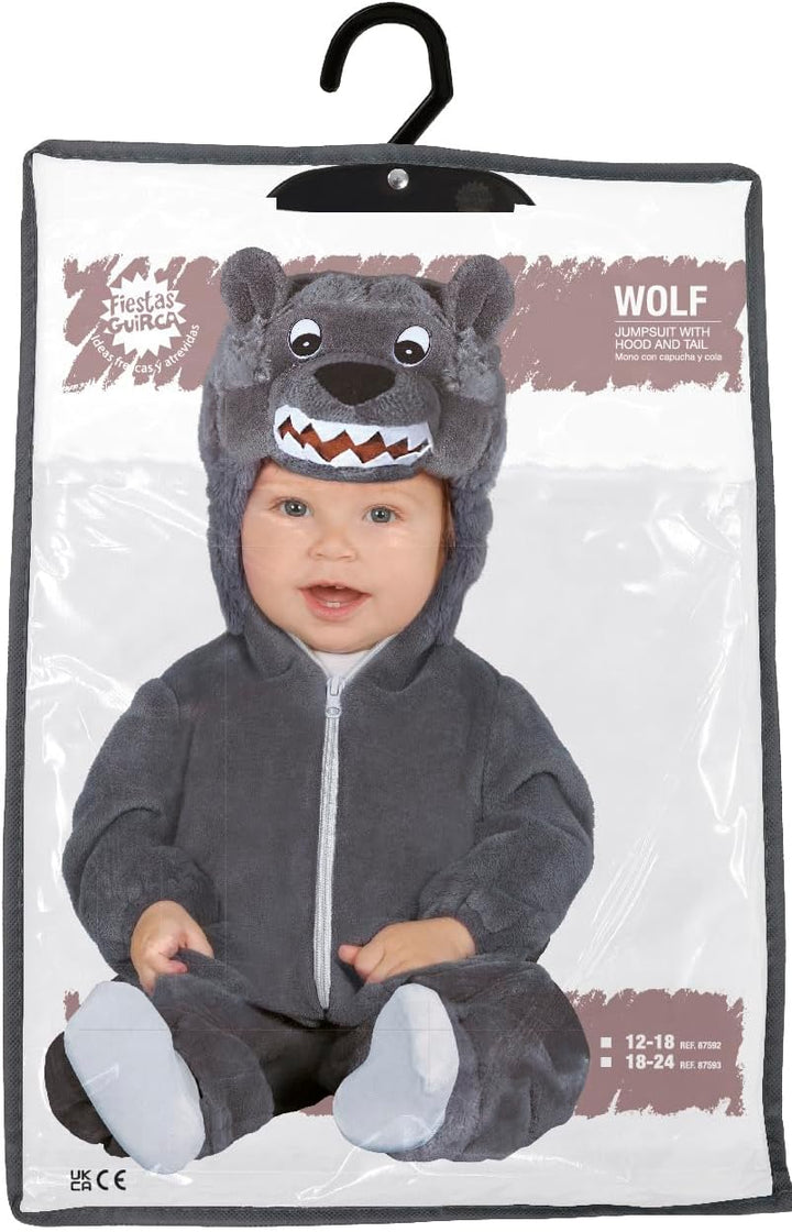 FIESTAS GUIRCA | Wolf Baby Kostüm - Kapuze, Schwanz und Overall - Tierkostüme für Welttag des Buches