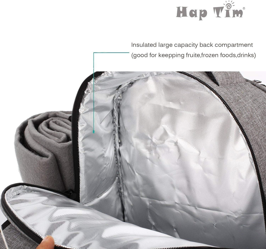 Hap Tim Picknickrucksack 4 Personen Picknickset mit Kühlfach, abnehmbarem Flaschen-/Weinhalter, Flee