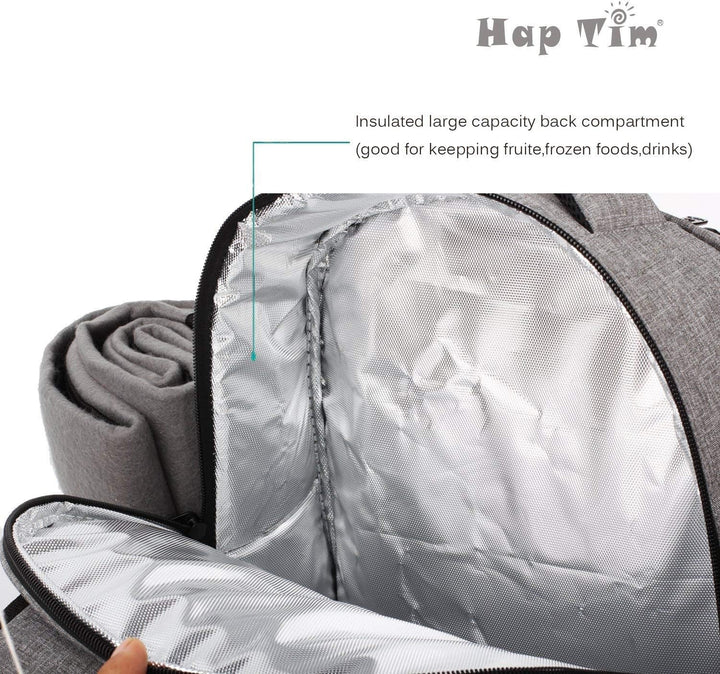 Hap Tim Picknickrucksack 4 Personen Picknickset mit Kühlfach, abnehmbarem Flaschen-/Weinhalter, Flee