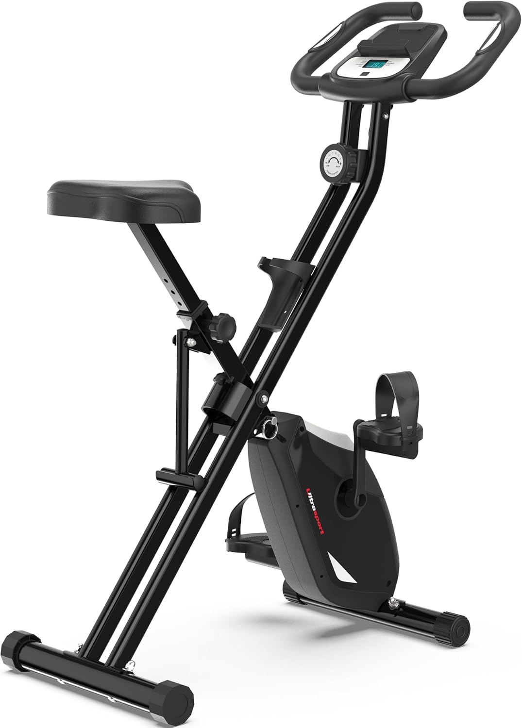 Ultrasport F-Bike, Fahrradtrainer, Heimtrainer, faltbares Fitnessfahrrad, integrierter Trainingscomp