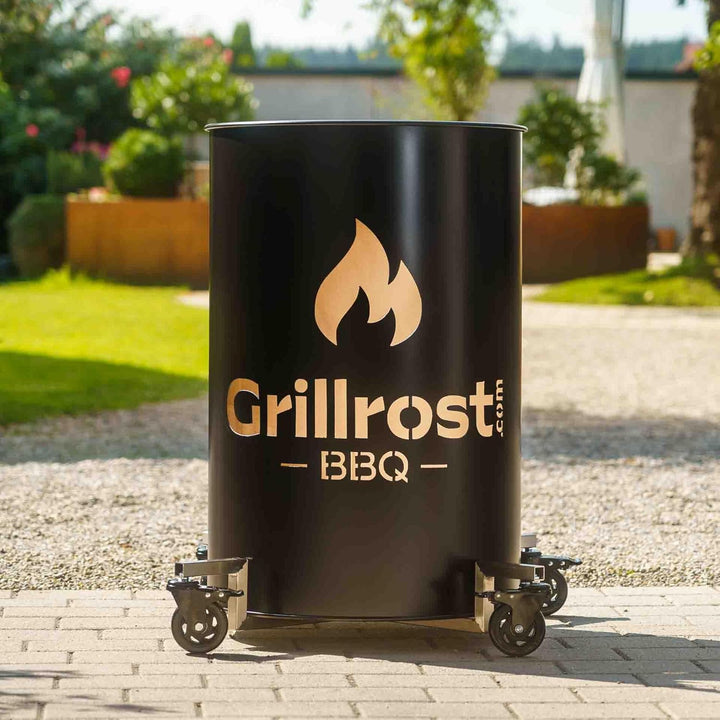 Grillrost.com Das Original Edelstahl Rollwagen für Feuertonnen - Mach Deine Feuertonne mobil