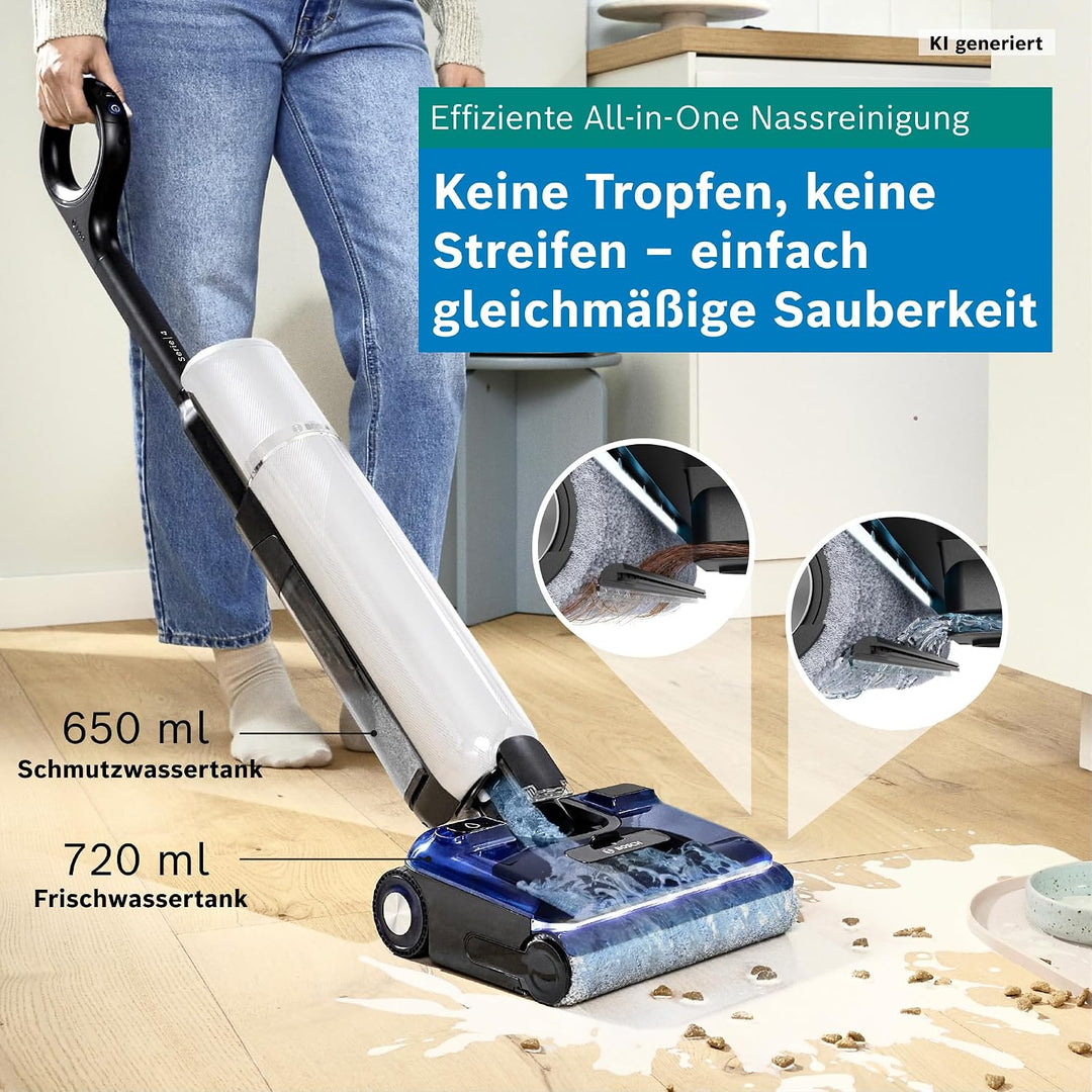Bosch Nass-Trockensauger, Akku Staubsauger mit Wischfunktion, Zwei Tank-System, 180 Flachreinigung m