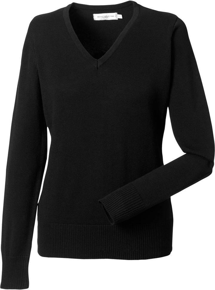 Russell Collection Pullover, V-Neck Damen, glattgestrickt, figurbetont, Business, klassisch, Schwarz