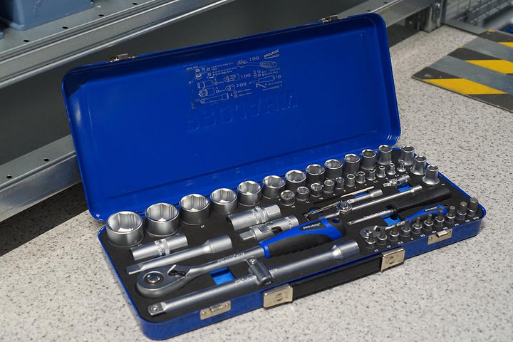 Projahn Xi-on Steckschlüssel Satz 54-TLG.(mit 6-Kant 1/4 Zoll & 1/2 Zoll Einsätze, Knarren 72 Zähne,